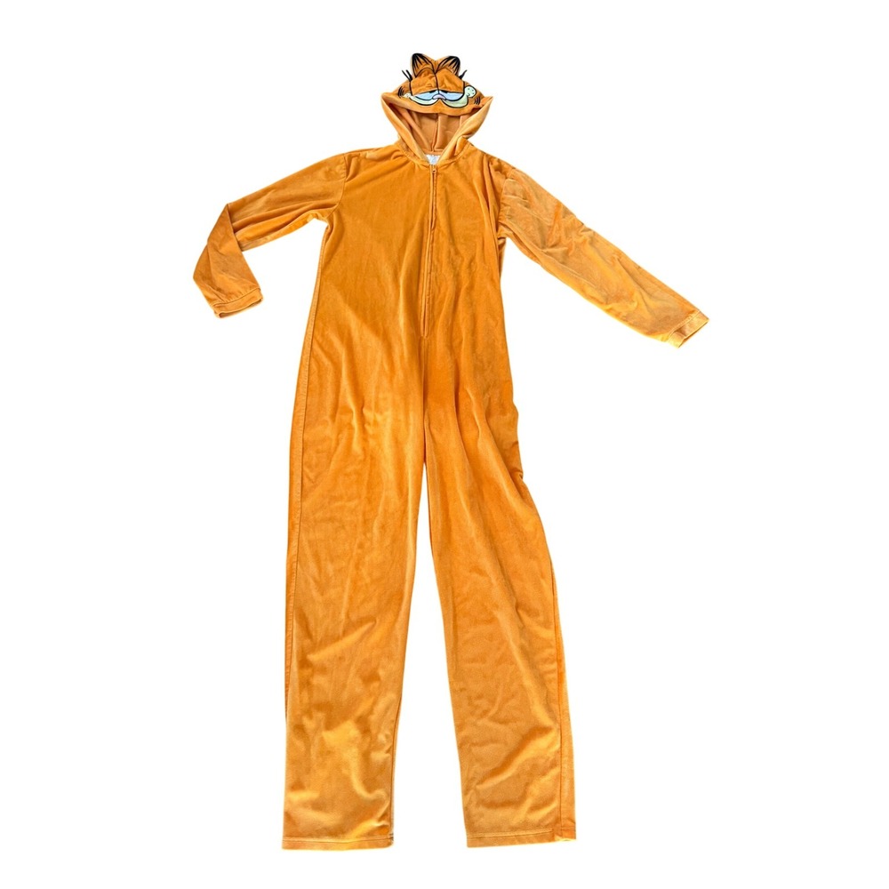 Garfield Nickelodeon One Piece Pajama Union Suit Orange Hooded Jumpsuit Medium